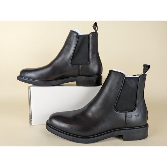 Calvin Klein Fenwick Chelsea Boots Mens 7 Black Leather Pull On Shoes NWB main image 7